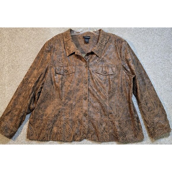 Lane Bryant Faux Suede Jacket Boho Western Paisley Floral Embossed Women 22/24W - Picture 1 of 13